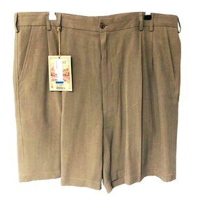 NWT Luau Tan Silk Shorts Men's 40 x 9 Pleats Island Wear Resort $60‎ Dad Grandpa
